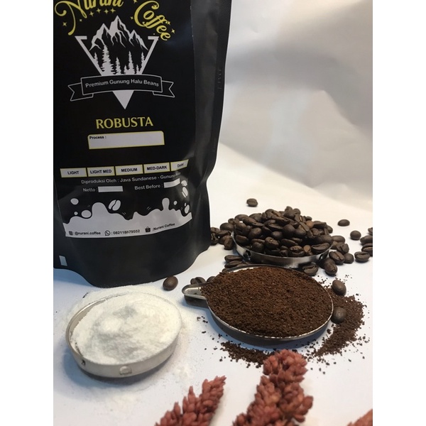 

Robusta / Kopi hitam /Kopi Bubuk / Kopi hitam Robusta / Robusta Nurani Coffee / Espresso / Kopi hitam Gunung halu / Robusta 200gr