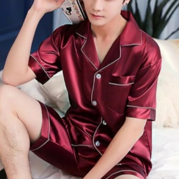 Piyama Dewasa Pria/Wanita Celana Pendek | Baju Tidur katun Premium | - Maroon, XL