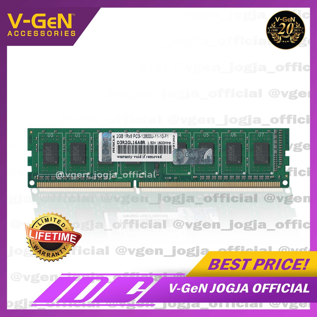 RAM DDR3 RESCUE LONG - DIMM V-GeN 2GB - 8GB PC-12800 1600MHz GARANSI RESMI