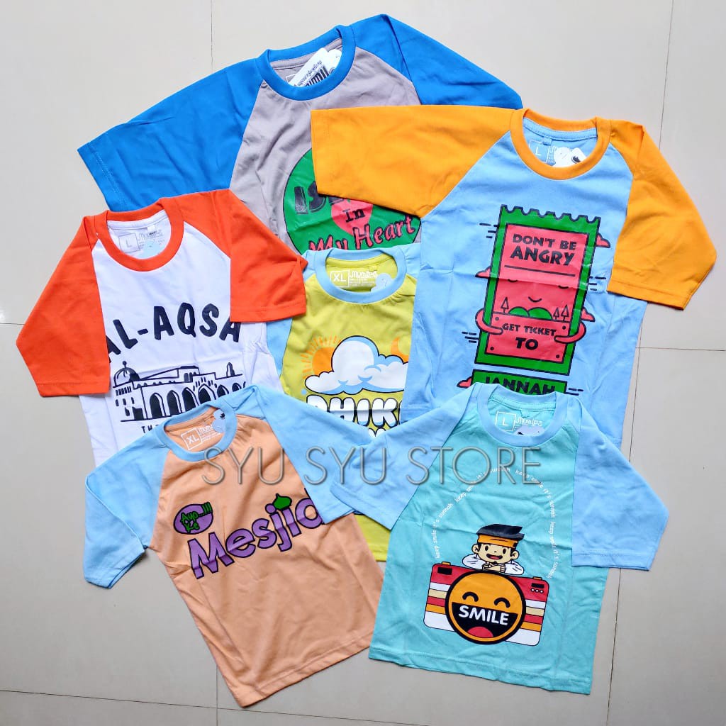Baju Atasan Kaos Kaus Anak Muslim Lengan 3 4 ukuran XL 5 6 Baju Atasan Kaos Kaus Anak Muslim Lengan 3 4 ukuran XL 5 6