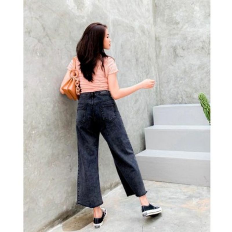 BISA COD / HIGHWAIST KULOT JEANS RAWIS SNOW/POLOS JEANS TEBAL 13 OZ/ JEANS WANITA RAWIS