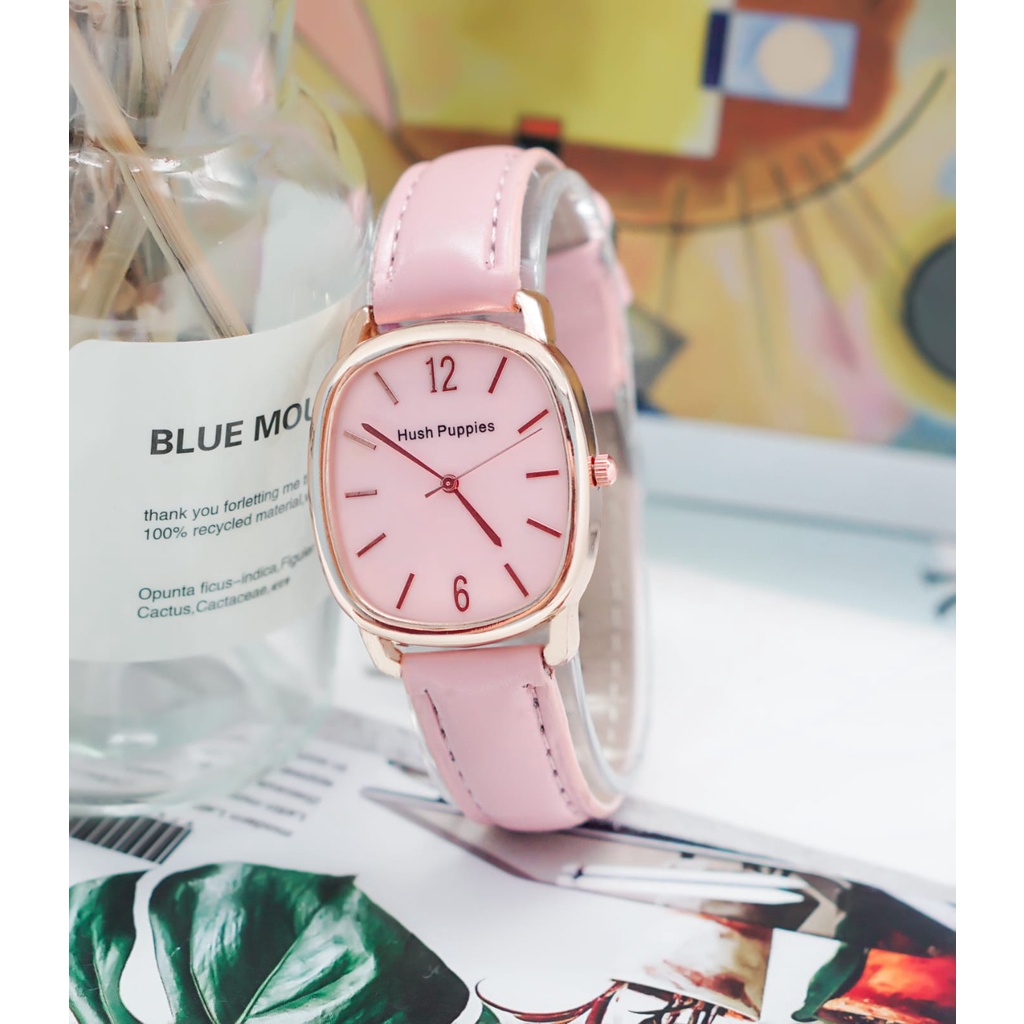 BAJ Jam Tangan Quartz Strap PU Analog Casual Gaya Retro Wanita Persegi Watch Korean Fashion Body Polos HP014