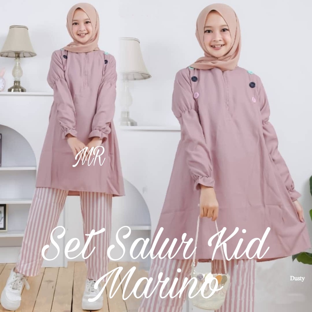 Setelan baju muslim anak SET SALUR KID MARINO set gamis anak remaja tanggung Usia 8 -14 tahun |  pakaian muslimah anak ABG