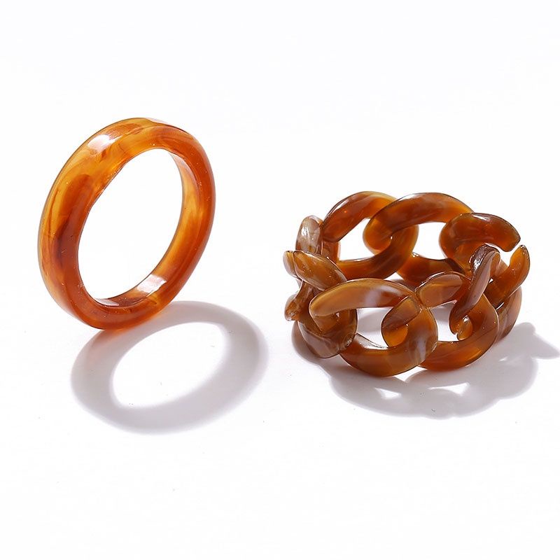 Set (2 buah) Cincin Akrilik Resin Rantai Bulat Acrilic Ring Korean Style Gaya Korea Punk Hip Hop