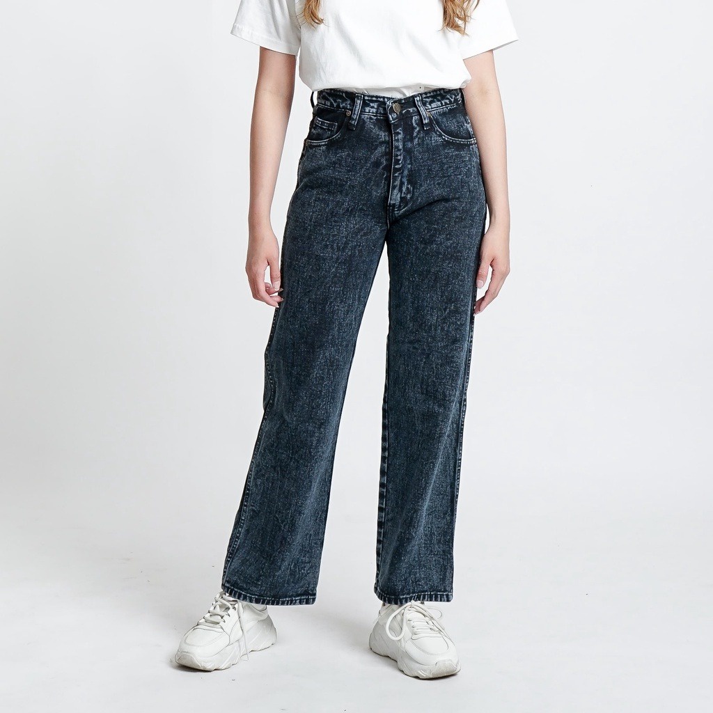 Celana Loose Jeans Wanita High waist Jeans Snow Black Size M L XL XXL Celana Panjang Remaja Bawahan  Boyfriend Premium Import Kekinian