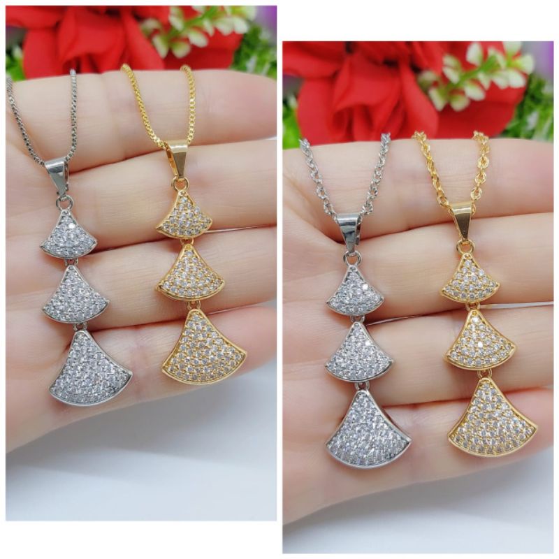 Set Kalung+Liontin Xuping 3 Susun Permata Lapis emas 18k