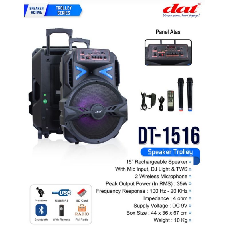 Speaker Portable Wireless DAT DT 1516 Original 15 Inch USB - Bluetooth