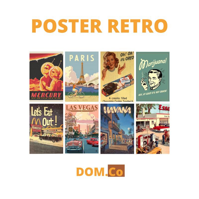 12 pcs poster dinding retro bahan tebel