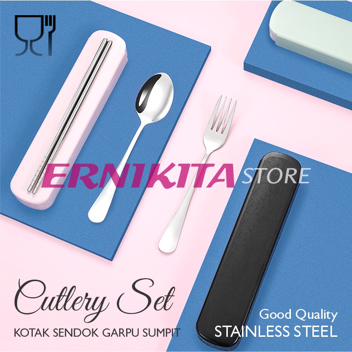 SENDOK STAINLESS BOX SET - Sendok Garpu Sumpit Bahan Tebal