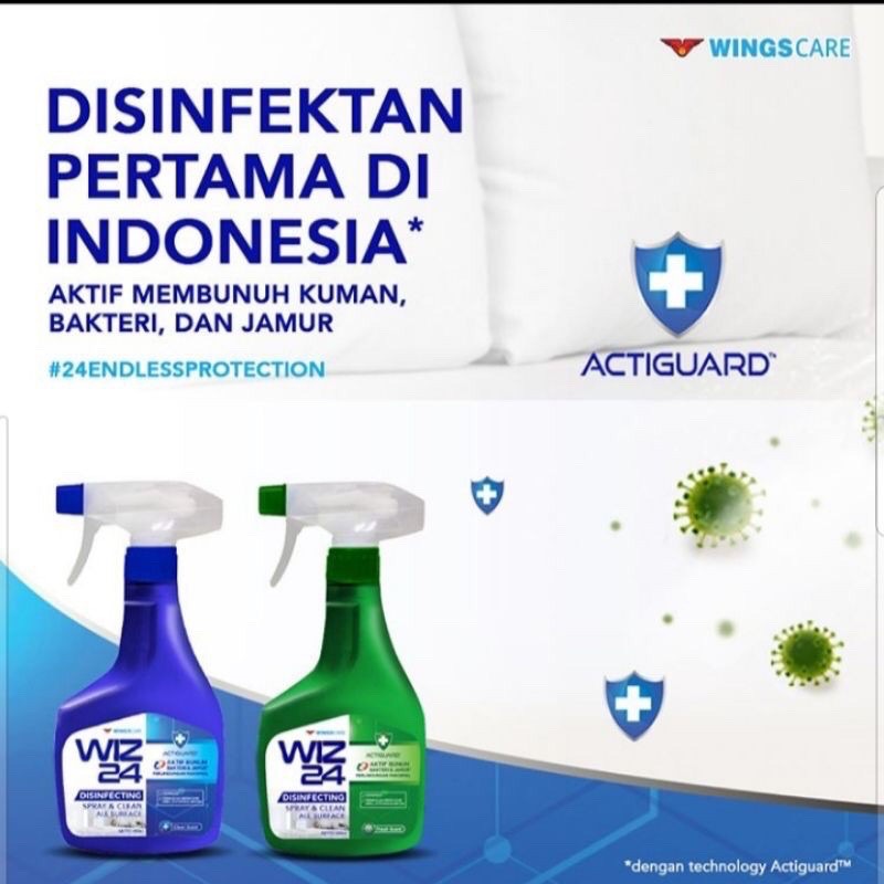 Wiz24 Desinfectan Spray Clean Scent 450ml - Wiz 24 Wiz Desinfektan Sprei Biru