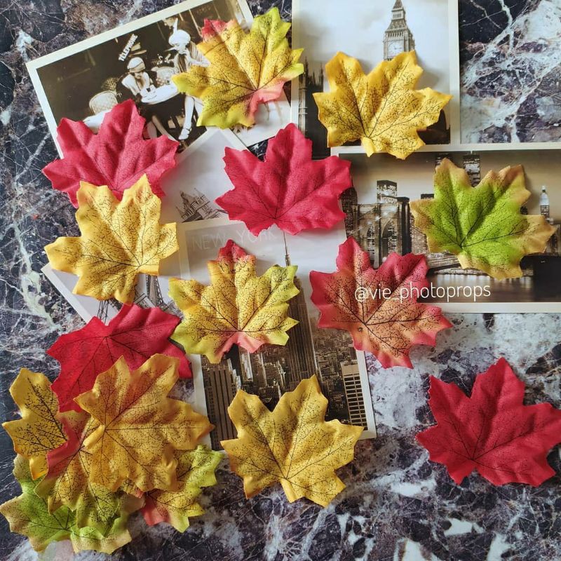 1 lusin Props Foto MAPLE ARTIFICIAL /daun artificial/daun palsu properti fotografi