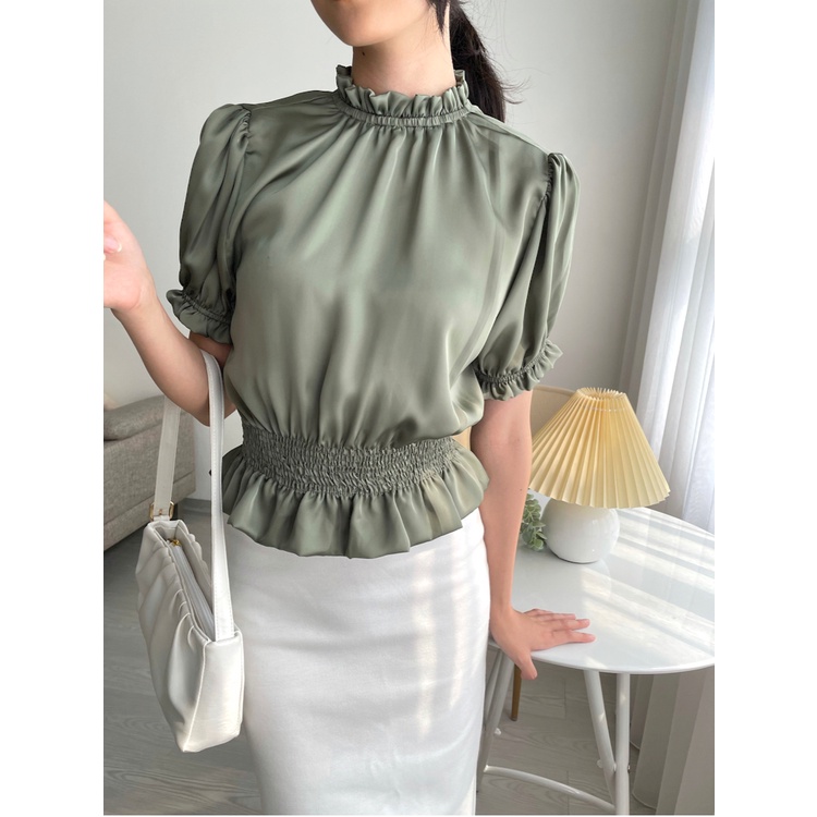 Kadaka T-0406 Satin Blouse Detail Smock Elegant