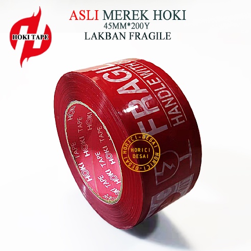 ASLI FULL MEREK HOKI LAKBAN FRAGILE 45MM*200Y JANGAN DI BANTING ISOLASI