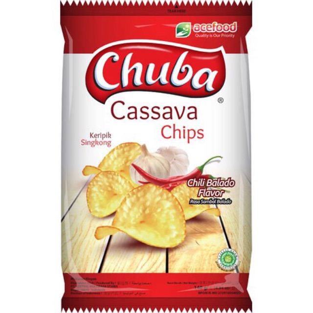 Chuba Cassava Chips 140gr Rada Sambal Balado, Snack Makanan Ringan, Keripik Singkong, Acefood