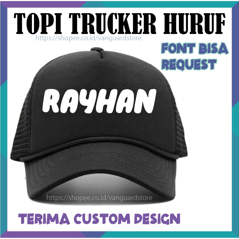 TOPI PRIA WANITA TRUCKER HAT JARING CETAK INISIAL NAMA BEBAS REQUEST - CUSTOM