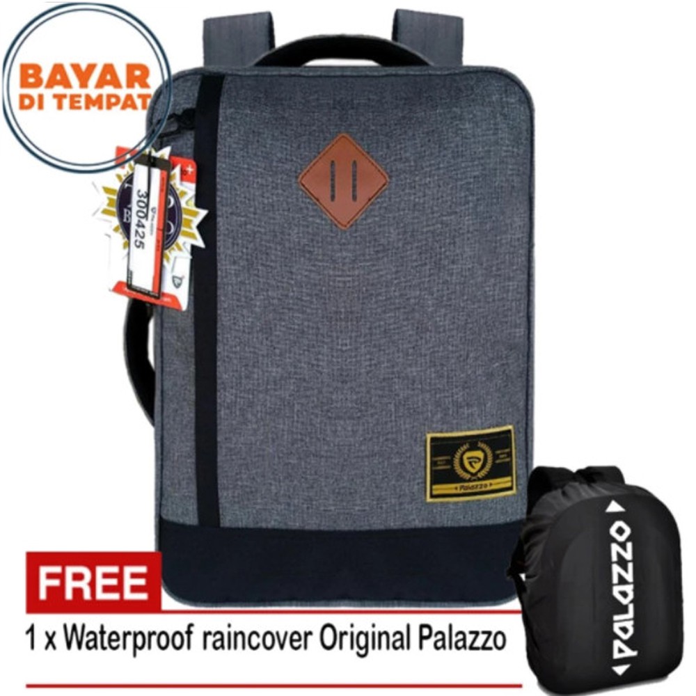 SHOPEE 6.6 SUPER SALE!! Palazzo 3in1 Tas Ransel Tas Selempang Tas Laptop Kanvas Premium Original - Grey + Raincover