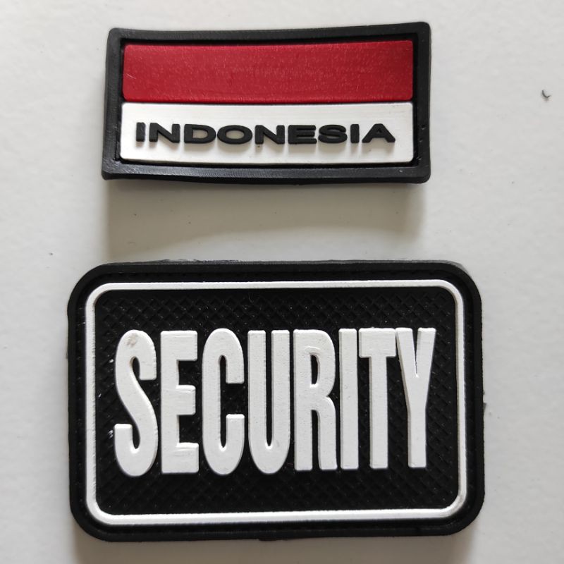 PATCH RUBBER SATU SET TULISAN SECURITY+BENDERA INDONESIA KECIL/TEMPELAN EMBLEM LOGO KARET VELCRO