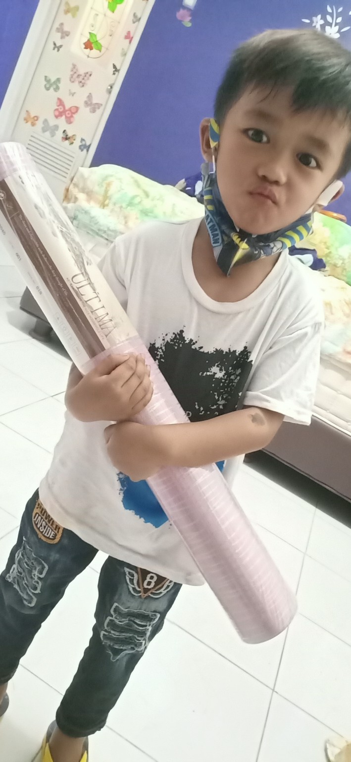 Wallpaper Vinyl Mewah Non Sticker Motif Kombinasi Abstrak Salur Ungu 53cmx10m