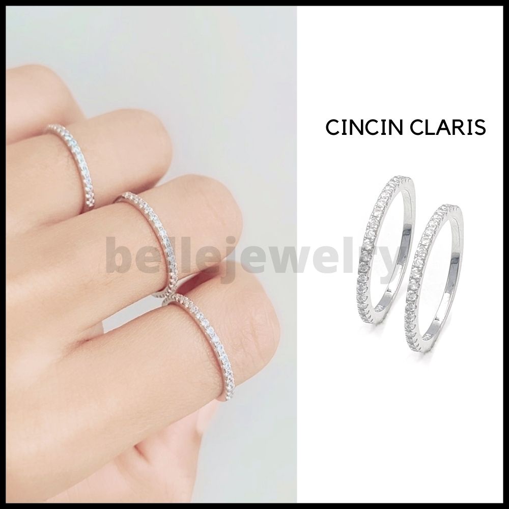 Korean Style Cincin Perak Wanita Anti Karat Perak Asli 925 Lapis Mas Putih Model Listring 1 Baris Ba