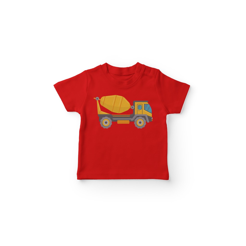 GKAMTM217 Kaos Anak Motif Mainan Truk Molen Kuning Baju Anak Lengan Pendek Bahan Combed 30s Merah