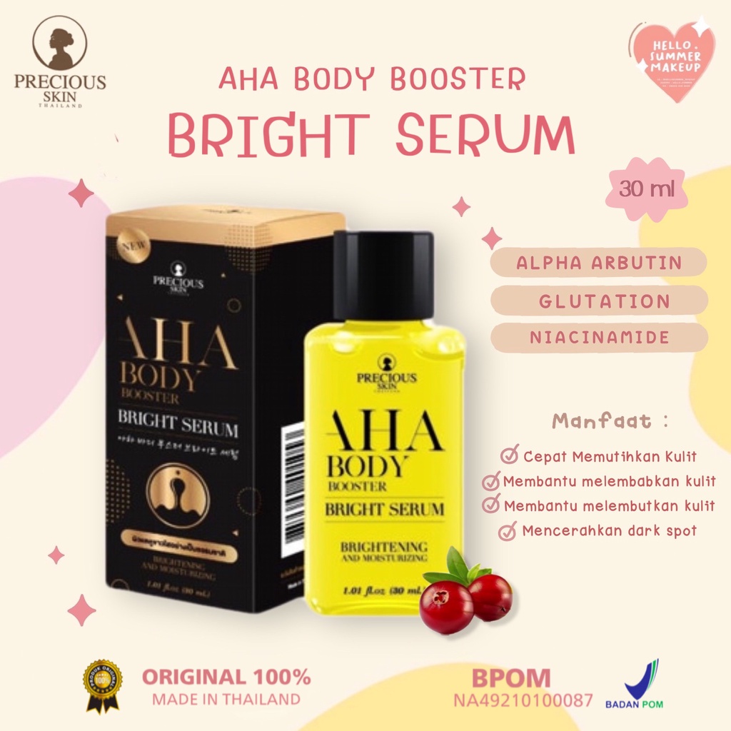 𝐁𝐎𝐃𝐘 𝐒𝐄𝐑𝐔𝐌 - Precious Skin AHA Mimi Brightening &amp; Whitening Booster 10x Lebih Cepat / Serum Pencerah Badan Dengan Alpha Arbutin 30 ml