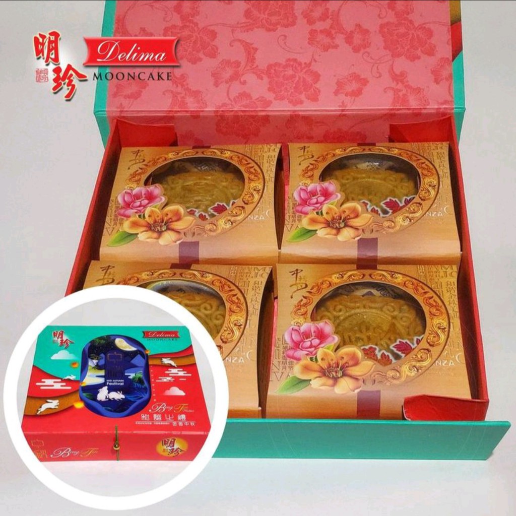 

Kue Bulan DELIMA MOONCAKE JUMBO LUX (isi 4pcs/box) 900gr Kue Bulan Halal Tiongchiu Pia merek Delima Medan