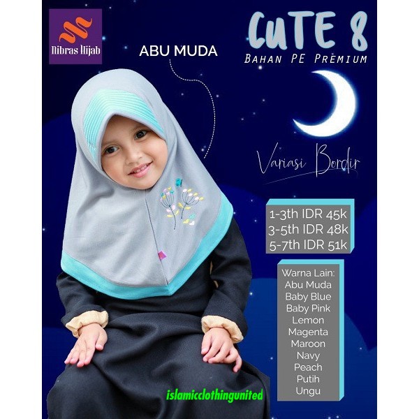 HIJAB NIBRAS HIJAB ANAK CUTE PAD 08 UMUR 1-3 ( ABU MUDA, BABY BLUE, LEMON, MAGENTA ) ABUZAINAB3107 -