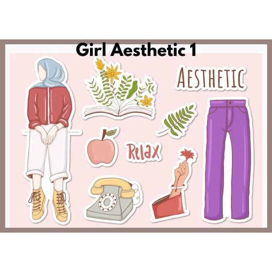 Sticker Girl Hijab Aesthetic Stiker HP/Laptop Tumblr Doodle Murah Lucu