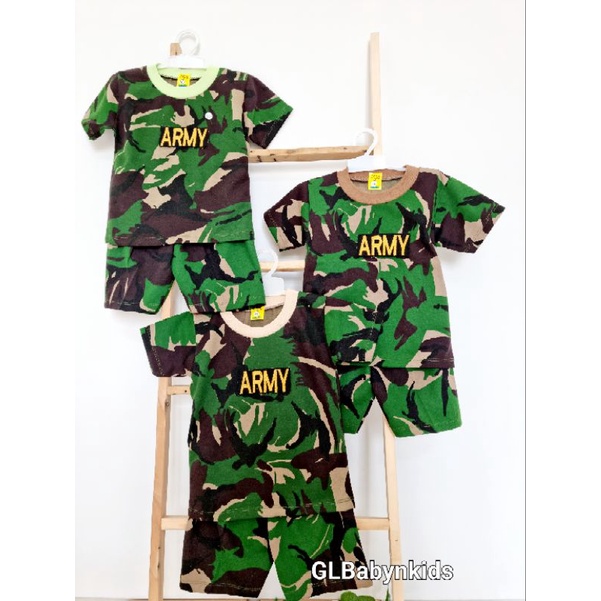 Setelan Pendek Kaos Oblong Anak Cowok Laki laki Motif Army Tentara SNI [Ecer]