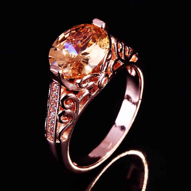 Fancyqube Cincin Pernikahan Warna Rose Gold Champagne Morganite Ziron Hollow Gaya Vintage Untuk Wanita