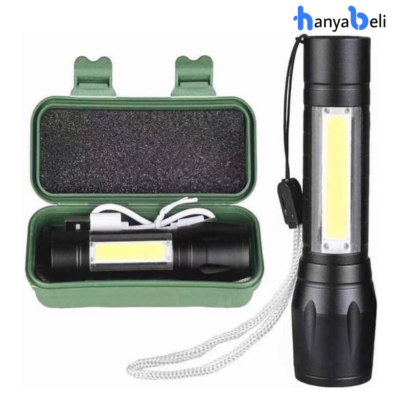 HB Senter Mini XPE COB Led Zoom Super Terang Swat Police Light Recharge