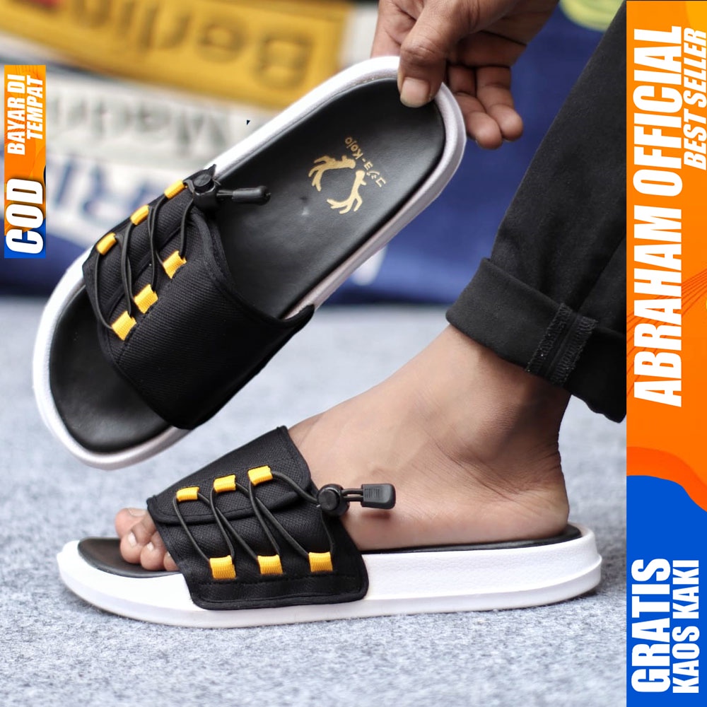 ABRAHAM VINCET Sandal Slide Pria Sendal Distro Terbaru Cowok Hitam