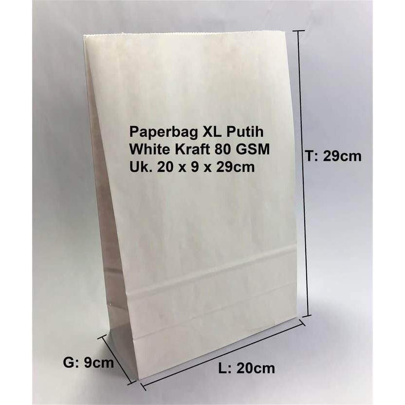 

PB 50pcs Paperbag White Kraft XL 20x9x29cm 80gsm