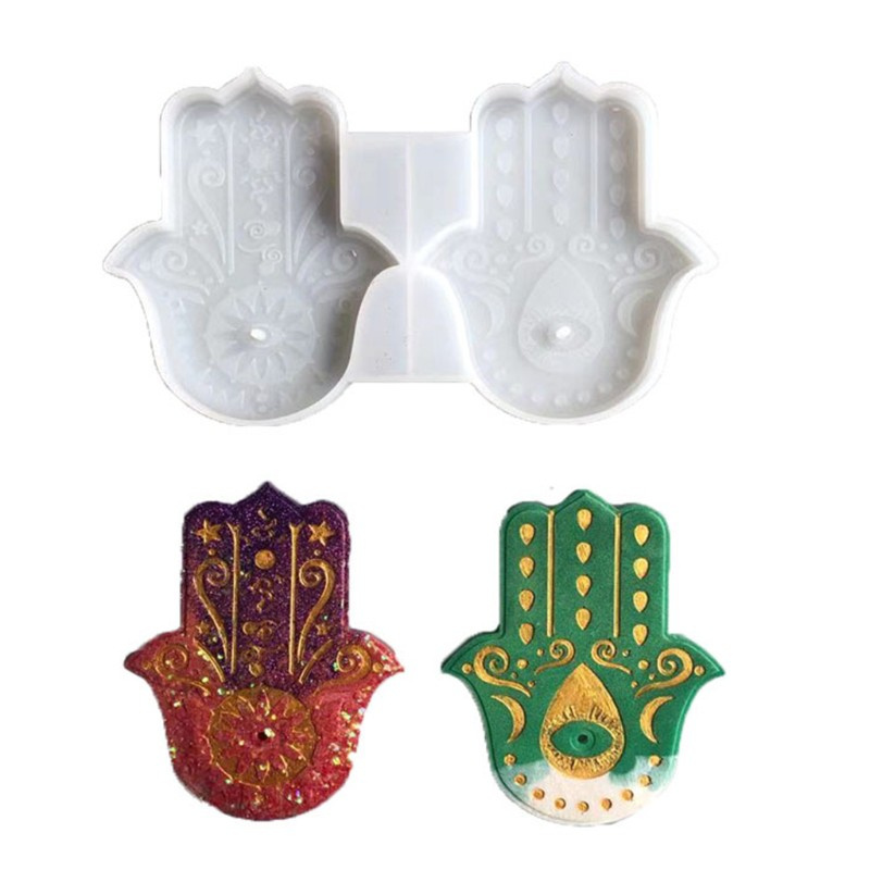 Glitter Palm Amulet Crystal Epoxy Resin Mold DIY Crafts Tray Hamsa Hand Silicone Mould