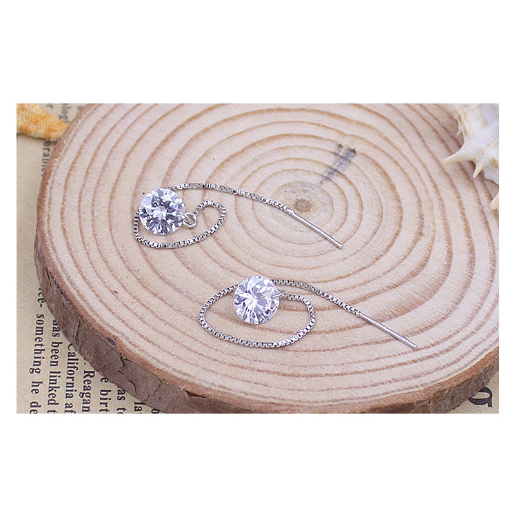 Anting Perak 925 Wanita Zirkon Kawat Telinga Berlian Longgar Perhiasan Fashion