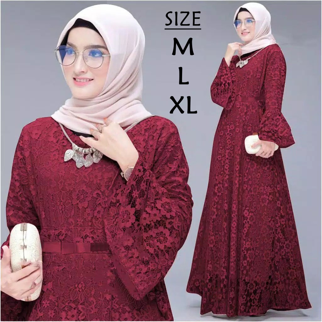 Yhunita Gamis Pesta Full Brukat / Gamis Seragam Remaja Dewasa Wanita Muslim Busui - M L XL