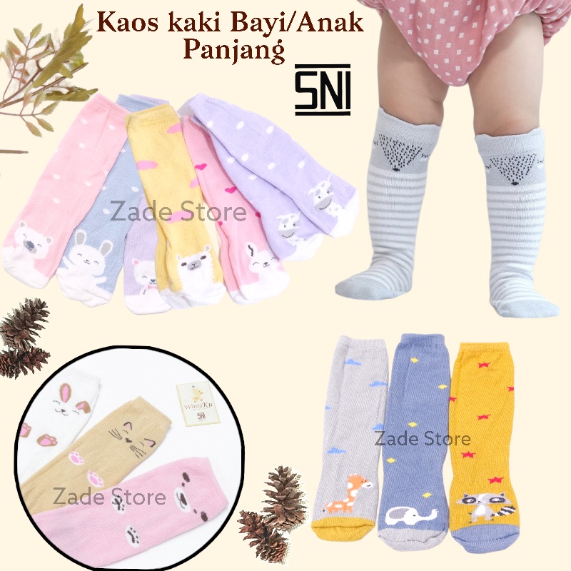 Kaos kaki panjang bayi Isi 3 set SNI Winteku PREMIUM non-slip kaus kaki anak selutut panjang  alas kaki baby long socks motif laki-laki Perempuan murah grosir KKW-022