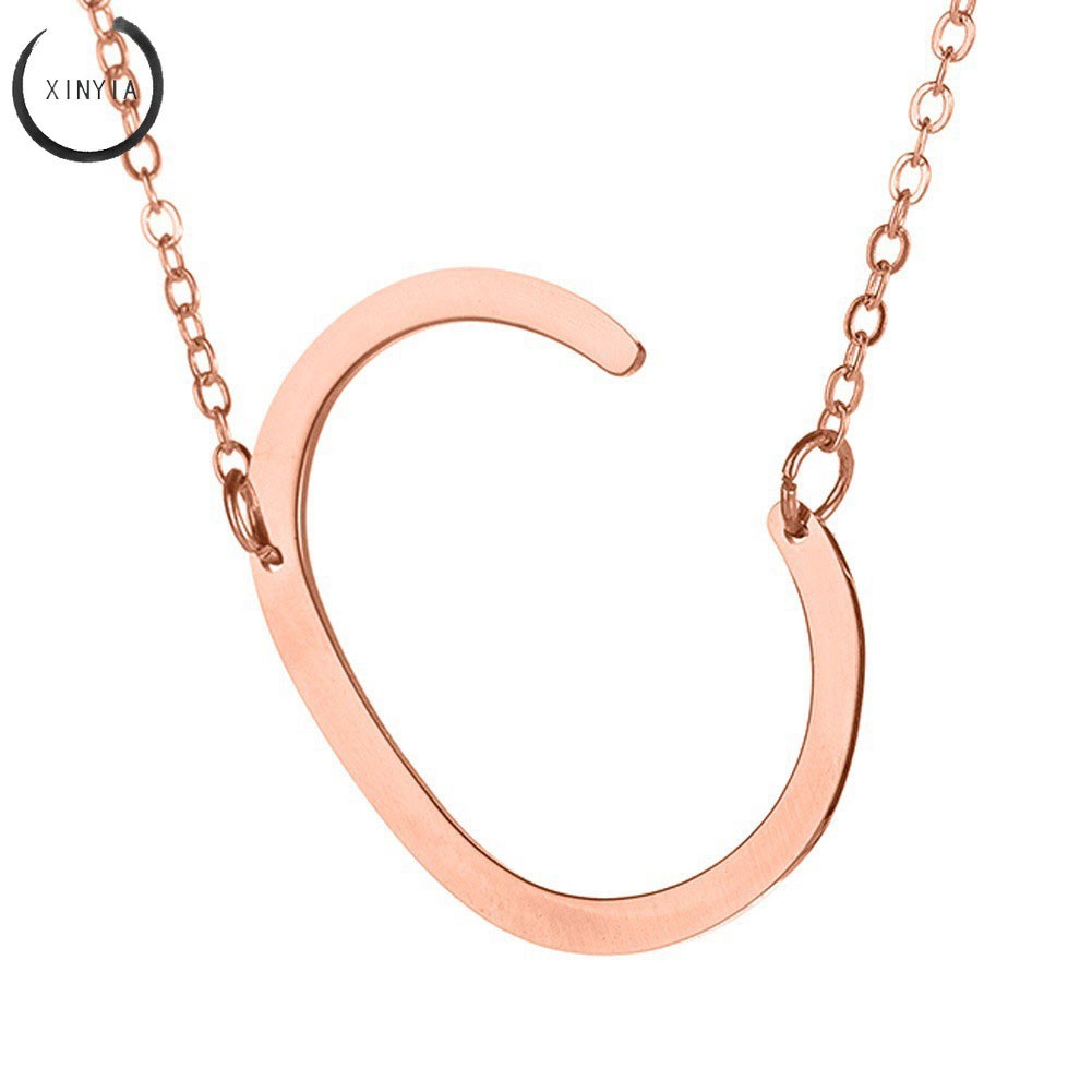 Kalung Rantai Liontin 26 Huruf Bahan Stainless Steel Warna Rose Gold untuk Wanita