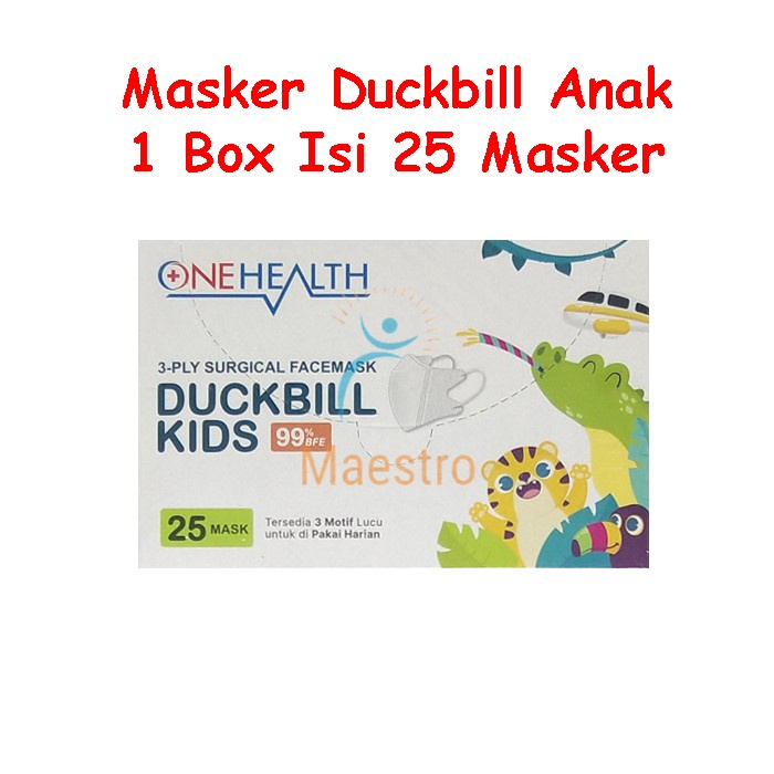Masker Medis Duckbill Anak OneHealth Kids Surgical Face Mask 3D 3-Ply Duck Bill One Health