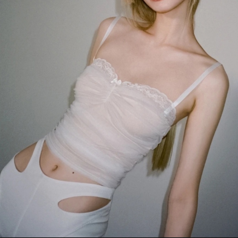 #Sisjuly# Hong Kong rasa retro gadis ungu ramping kecil sling pinggang perempuan lucu renda rompi