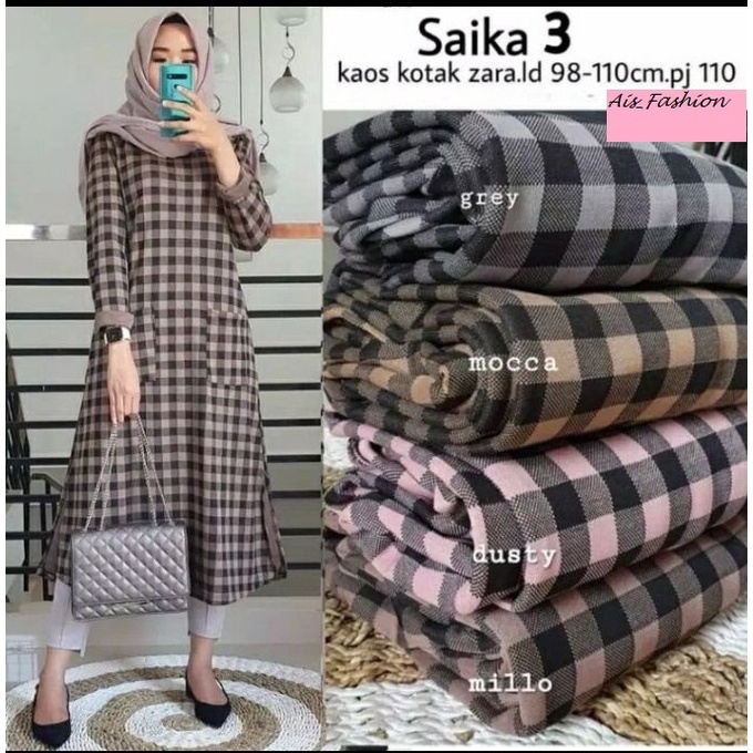 LONG TUNIK WANITA DEWASA MOTIF KOTAK KOTAK TERKEREN KEKINIAN 2023 COD