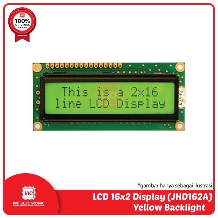 LCD 16x2 JHD Yellow green backlight JHD162A Original LCD Hijau 16x2