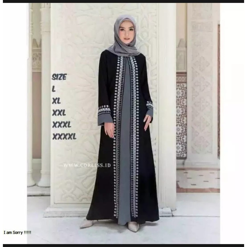 New Abaya Gamis Maxi Dress Arab Saudi Bordir Zephy Turki Umroh Dubai Turkey India Wanita Hitamjo uku