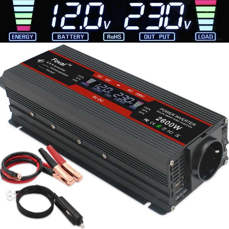 Foval Car Power Inverter DC 12V to AC 230V 1500W 2 USB Port - F01500