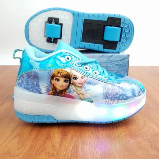 sepatu roda anak led/sepatu roda 2 karakter frozen/sepatu roda plug in