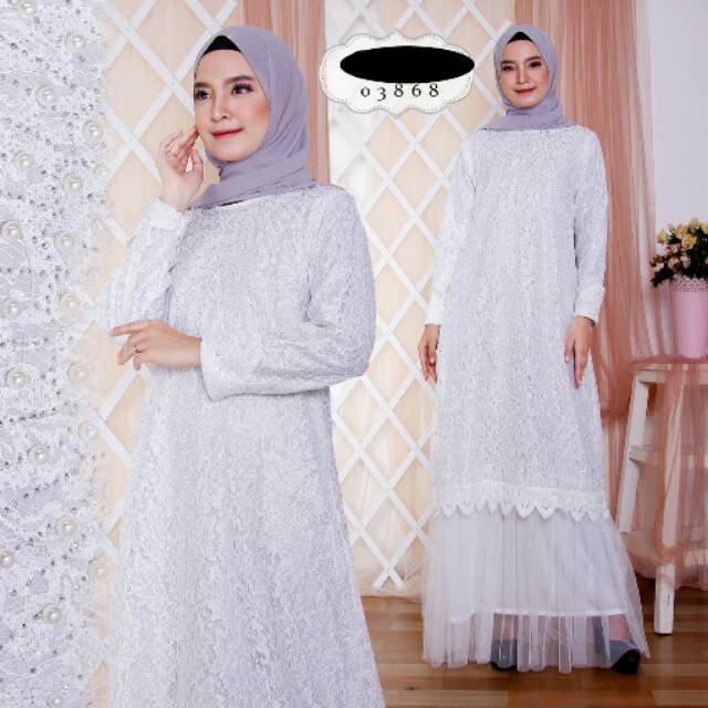 Gamis Tile Burklat Putih White Tulle  03868 Import