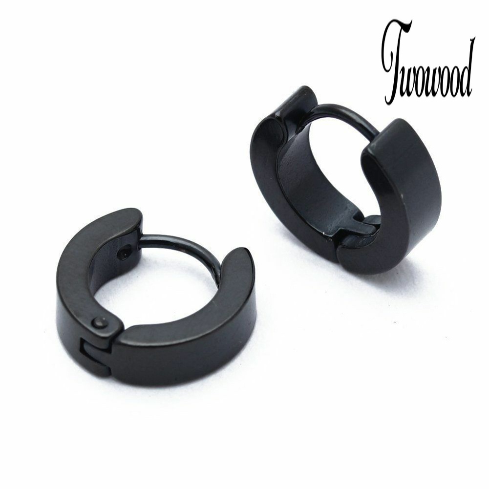 1 Pasang Anting Hoop Huggie Bahan Stainless Steel Gaya Kasual Untuk Pria