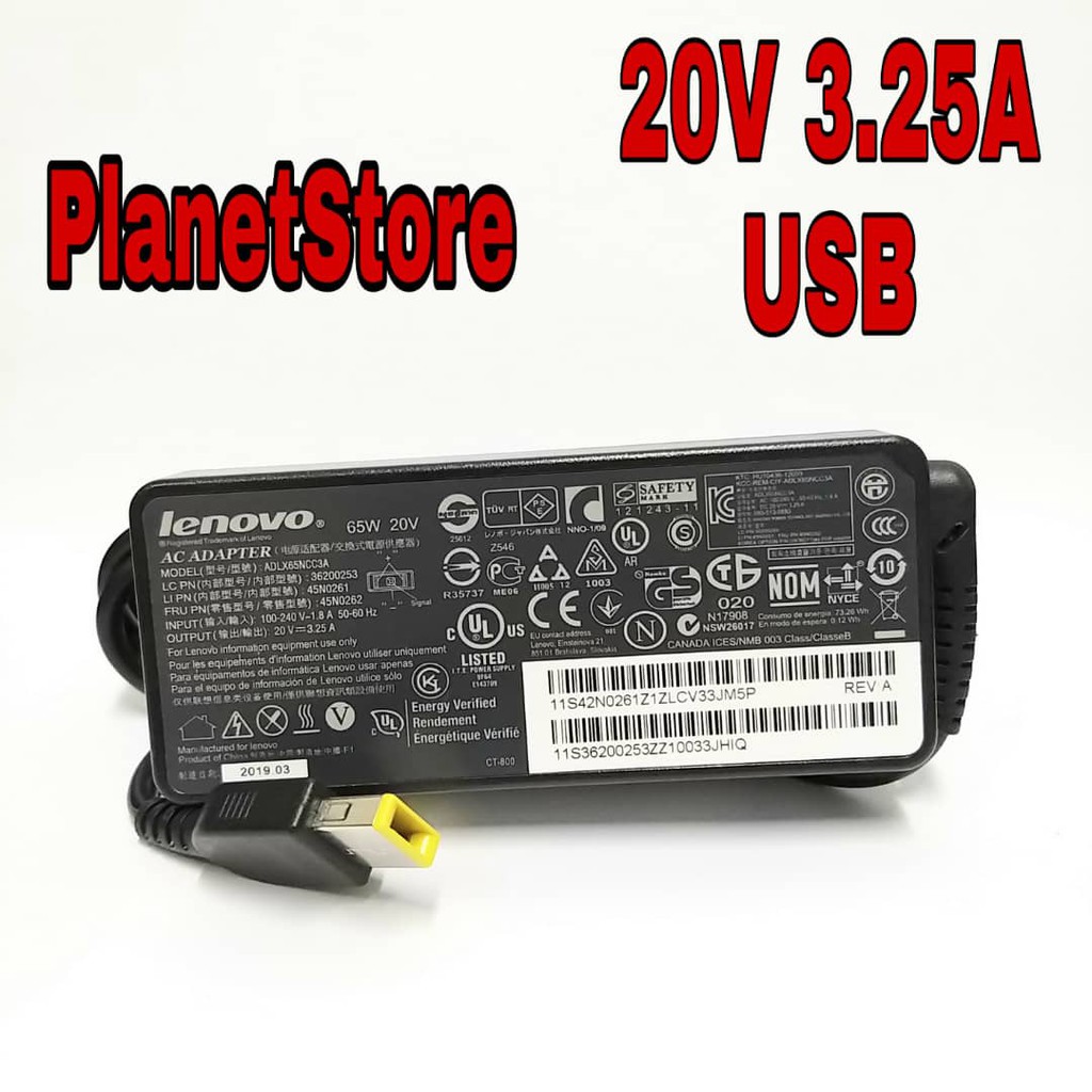 Charger Laptop Lenovo 20V 3.25A G40 E10-30 G40-45 G40-70 G400 G400S G405 G405S G400AS E440 S210