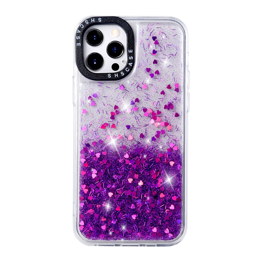 Case Glitter Transparan Shockproof Motif Hati Untuk iphone 13 12 11 Pro Max X XR XS Max 6 7 8 Plus