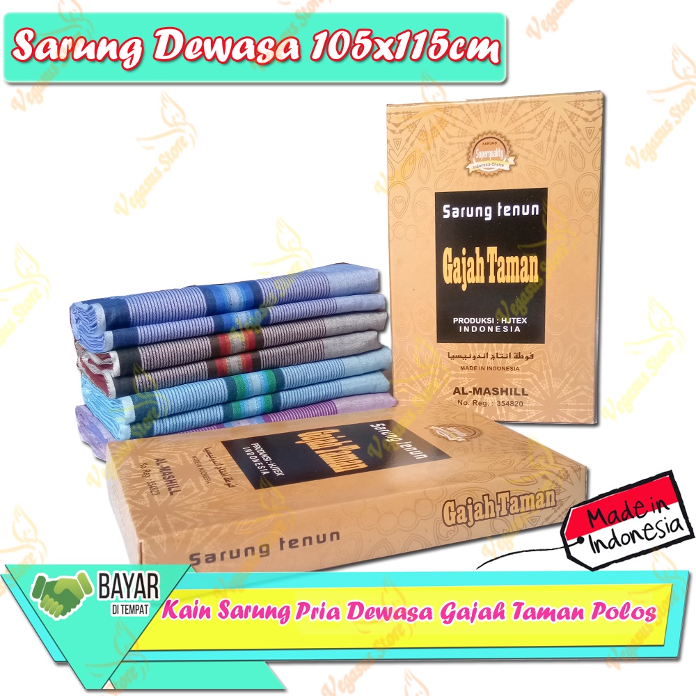 Kain Sarung Jumbo Dewasa untuk sholat-Kain Sarung Pria Dewasa Motif Warna Random Size Jumbo 105x115cm -Sarung Jumbo Box Gajah Taman-Vegasus Store(COD)